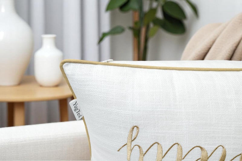 YugTex Romantic Couple Love Sentiment Embroidered Decorative Sayings Lumbar Accent Throw Pillowcase - Really Pretty Phrase Decor for Wedding, Anniversary, Valentine - 12x20 Inches, Ivory - Image 4
